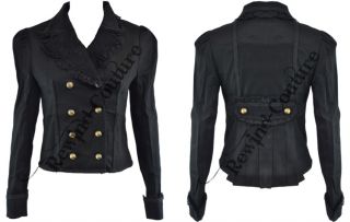 Hell Bunny Spin Doctor Lucile Black Goth Military Jacket Coat