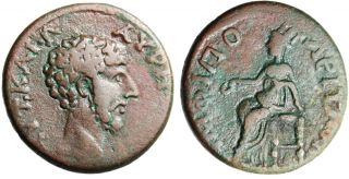 Lucius VERUS AE23 Tyche Seated Macedonia Amphipolis Scarce Authentic