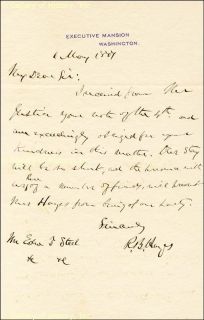 Rutherford B Hayes Autograph Letter Signed 05 06 1877