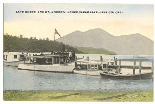California Lower Clear Lake Boats at Dock Lake County 1910 Postcard CA