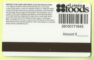 Lowes Foods Grocery Collectible No Value Gift Card Present Buy 6 SHIP