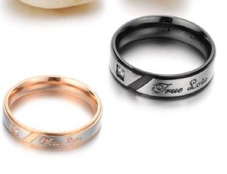 Stainless Steel Wedding Band True Love Engraved w/GEM Couple Rings