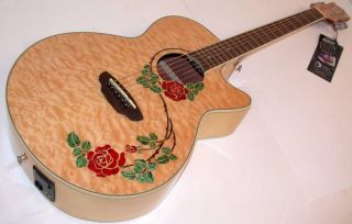 Luna Flora Rose Acoustic/Electric Guitar, Quilted Maple, B Band Preamp