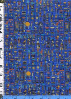 Fabric Timeless 1998 Luxor Egyptian Cartouche on Royal Blue Met Gold