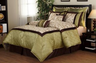 Luxury Bed in A Bag Green Brown Savanna Comforter Set Queen King
