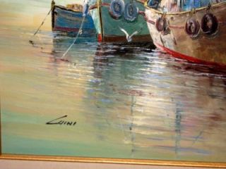 Signed Luini Harbor Scene Oil Painting