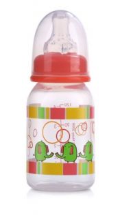 Nuby Clear Printed Bottle with Silicone Nipple 4 Ounce Colors May Vary