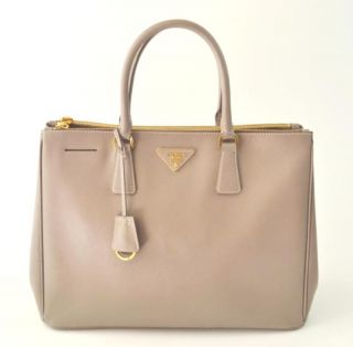 Prada Saffiano Lux Double Zipper Argilla Handbag Bag Tote