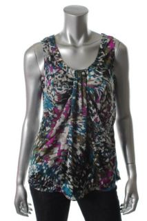 Anne Klein New Multi Color Printed Ruched Sleeveless Side Zip Blouse