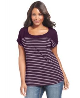 Seven7 Jeans Plus Size Short Sleeve Striped Top & Skinny Jeans   Plus