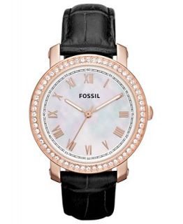 Fossil Watch, Womens Emma Black Leather Strap 38mm ES3117