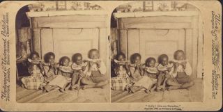Children Eating Watermelon Black Americana Stereoview Photo 1892