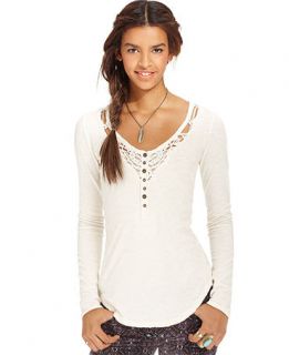 Free People Top, Long Sleeve V Neck Lace   Womens Tops