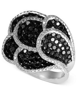 EFFY 14k White Gold Ring, Black and White Diamond Petal Ring (2 1/3 ct