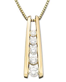 Diamond Necklace, 14k Gold Five Stone Diamond Journey Pendant (1 ct. t