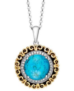 14k Gold and Sterling Silver, Turquoise and Diamond Accent Circle