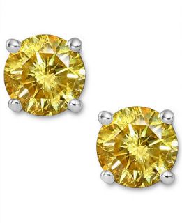 14k White Gold Earrings, Treated Yellow Diamond Stud Earrings (1 1/2