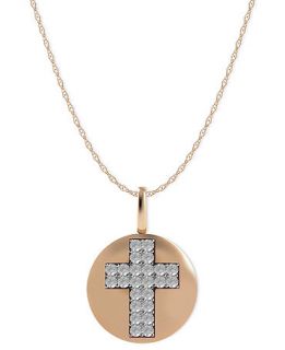 Diamond Necklace, 14k Rose Gold Diamond Double Cross Disk Pendant (1