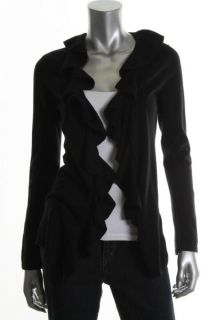 MAGASCHONI New Black Ruffled Open Front Long Sleeves Cardigan Sweater