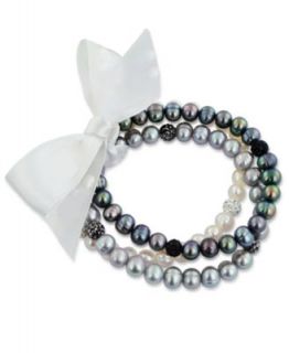 Fresh by Honora Pearl Bracelet Set, Black and Gray Cultured Freshwater