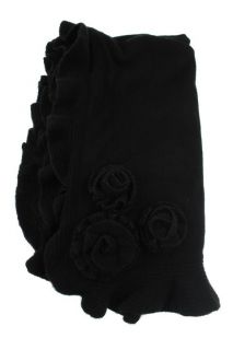 MAGASCHONI New Black Knit Cashmere Rosette Shawl Wrap One Size BHFO
