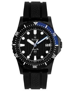 Bulova Watch, Mens Marine Star Black Textured Silicone Strap 44mm