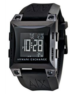 Armani Exchange Watch, Mens Digital Black Polyurethane Strap 46mm