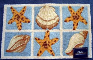 Seashells Throw Rug Nautical Beach Decor Blues Starfish Hooked