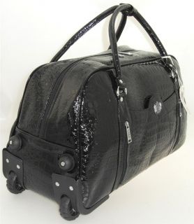 Ladies Lydc Designer Hand Luggage Mock Crock Wheeled Travel Holdall