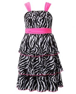 Bloome Kids Dress, Girls Plus Size Tiered Zebra Dress