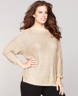 INC International Concepts Plus Size Sweater, Dolman Sleeve Metallic