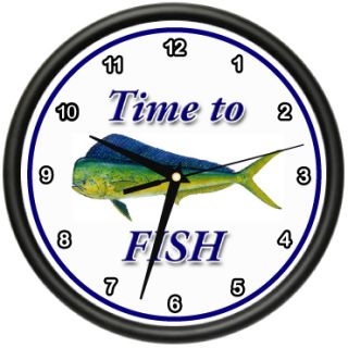 Time to Fish Dolphin Wall Clock Fisher Fisherman Mahi Mahi Boat Gift