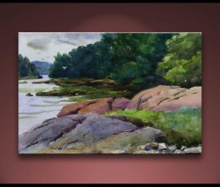 Shore Rocks Waldoboro Maine Landscape Painting Bechler