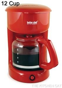Coffee Maker 12 Cups Electric Red Drip Machine nib Glass Pot Kitchen