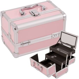 Makeup Accessories Cosmetic Organizer Aluminum Case w Mirror M01 Pink