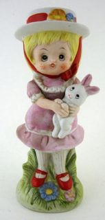 Figurine Statue of LITTLE GIRL IN DRESS & BONNET with Her Bunny