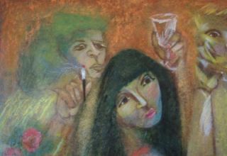 Vartan Malakian Pastel Original Modern Art Painting Signed Bar
