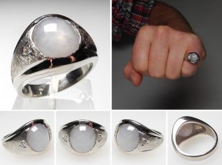 Gray Star Sapphire & Diamond Mens Ring Solid 14K White Gold skuwm6348