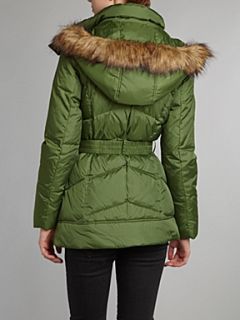 Andrew Marc Padded coat with faux fur hood Green   