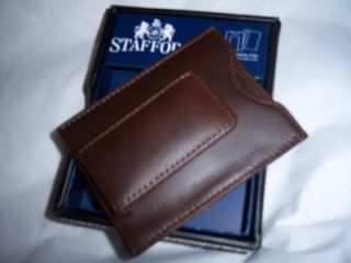 Leather Magnetic Money Clip Wallet Valet Box Brown
