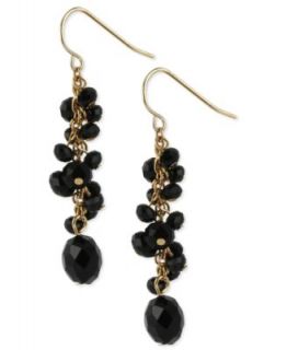 Kenneth Cole New York Earrings, Gold Tone and Black Bead Hook Drop