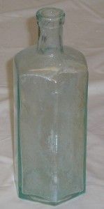 Vintage Pepto Mangan Gude 6 Sided Green Medicine Bottle