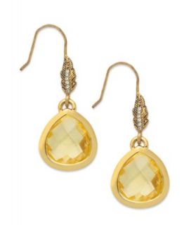 Juicy Couture Earrings, 14k Gold Plated Feather Faceted Glass Teardrop