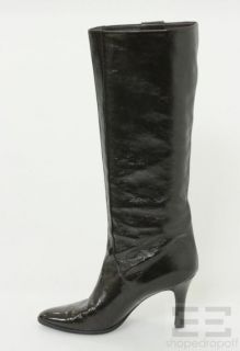 Manolo Blahnik Dark Brown Patent Knee High Boots Size 38