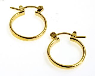 Gold 18K GF Small Hoop Classic Plain Earrings Lady Teens Girl 15mm