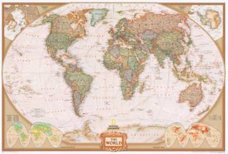 30x43 World Modern Day Antique Wall Map Framed Edition