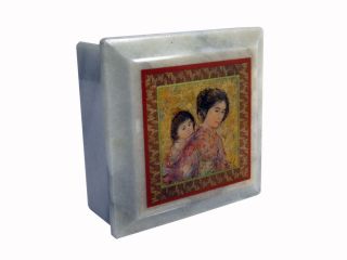 White Marble Jewelry Trinket Painted 4 x 1 1 2 Box Imprinted Edna