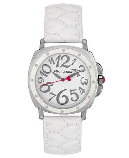 Betsey Johnson Watch, Womens Quilted White Leather Strap BJ00044 01