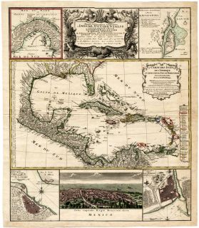 Antique Map West Indies USA Florida Mexico Homann 1780
