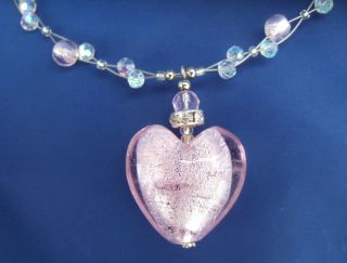 Love Heart Pink Murano Glass Necklace Marano Valentine Rosafarbene